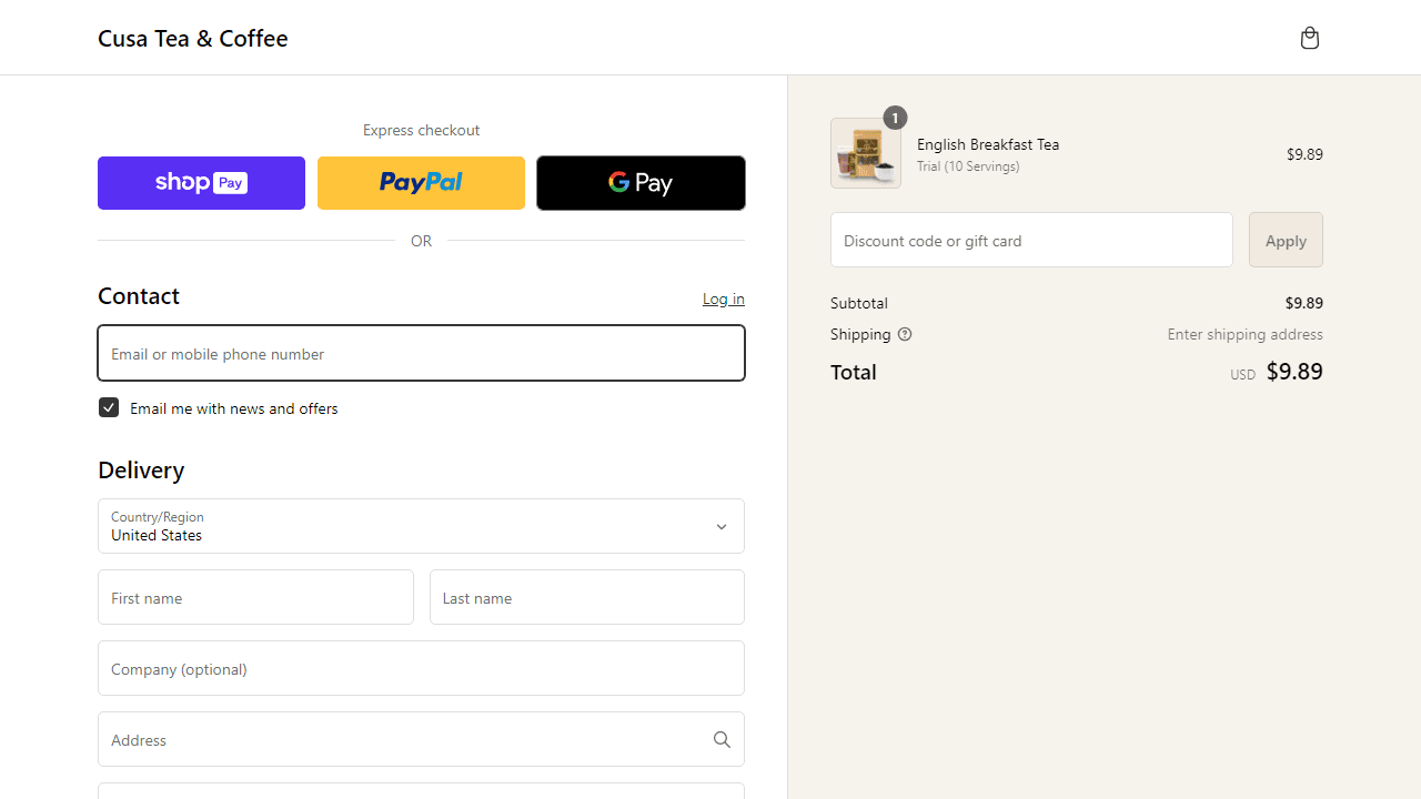 How to apply Cusa Tea coupon code
